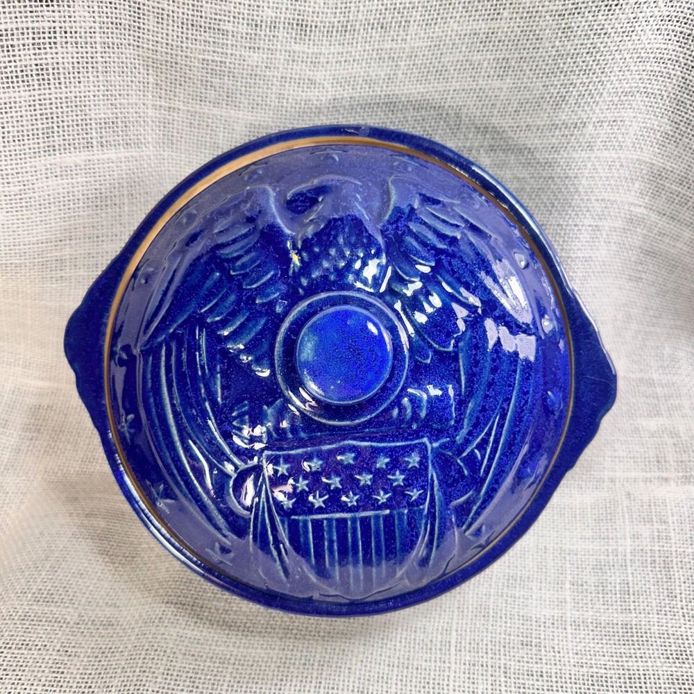 1940s McCoy Pottery Cobalt Blue Eagle Covered Casserole Dish USA Vintage